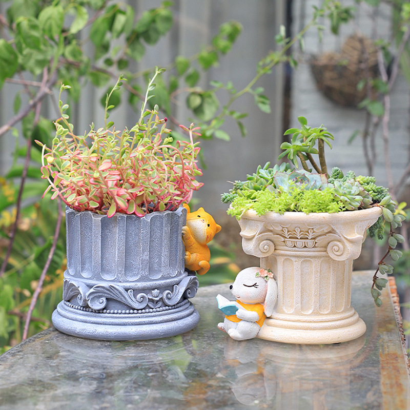 Snake Plant Ceramic - กระถางปลูกต้นไม้คอลัมน์กรีกเสาหินโรมันกระถางดอกไม้การ์ตูนสัตว์สำหรับพืชอวบน้ำเครื่องประดับโต๊ะของตกแต่งในสวนบ้าน