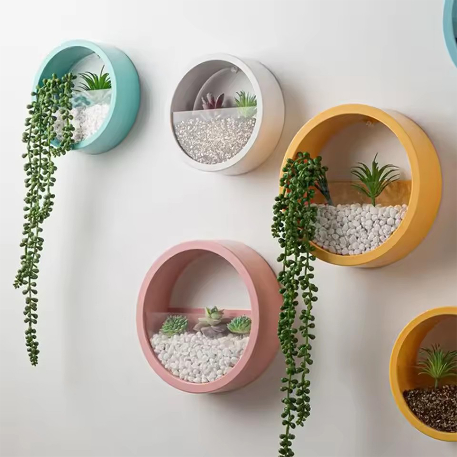 Snake Plant Ceramic - กระถางต้นไม้ติดผนังทรงกลม 3 สี ชมพู ฟ้า ดำ