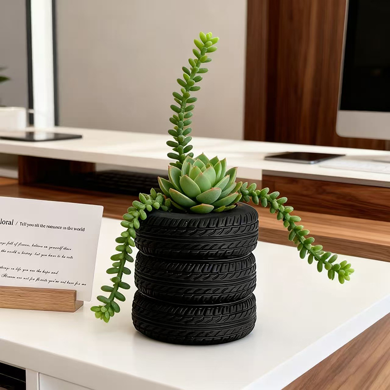Snake Plant Ceramic - กระถางต้นไม้เรซิ่นรูปยางรถยนต์แบบซ้อน 3 ชั้น สำหรับปลูกแคคตัส ต้นไม้ขนาดเล็ก ตกแต่งบ้าน