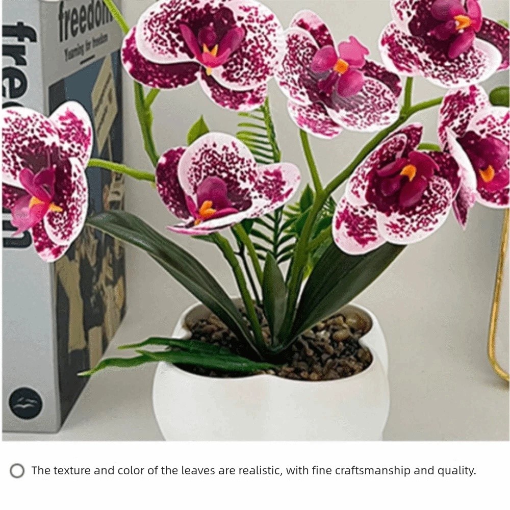 Orchid Phalaenopsis - กล้วยไม้ผีเสื้อจำลองแบบหลายดอก DIY ดอกไม้ปลอม ต้นไม้ปลอม กระถางดอกไม้สีขาว กล้วยไม้ประดิษฐ์