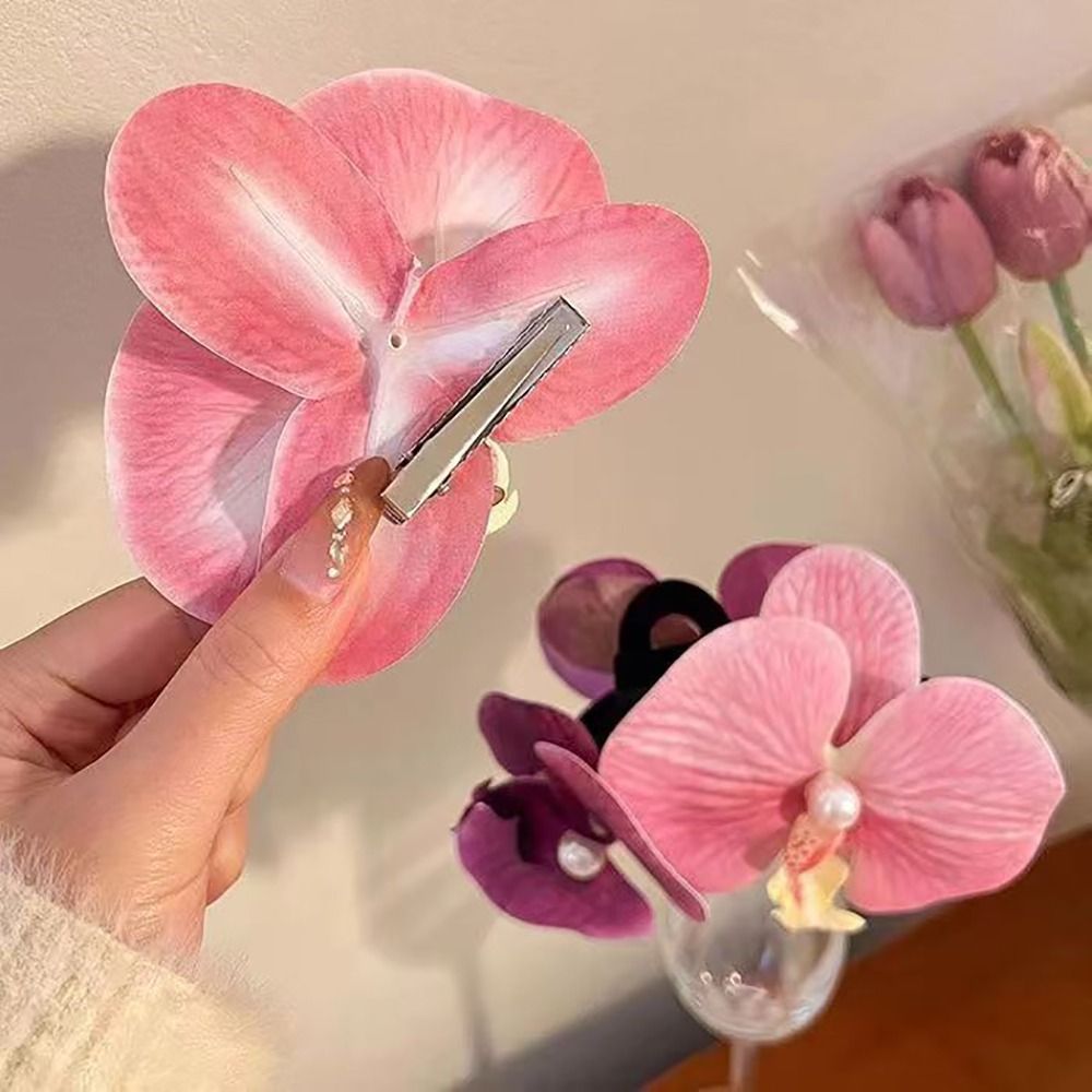 Orchid Phalaenopsis - คลิปผมรูปตุ่นปากเป็ด1ชิ้นกิ๊บติดผมผีเสื้อกล้วยไม้ Phalaenopsis คลิปหนีบผมไข่มุกเครื่องมือจัดแต่งทรงผมโบว์กิ๊ฟหนีบผมดอกไม้