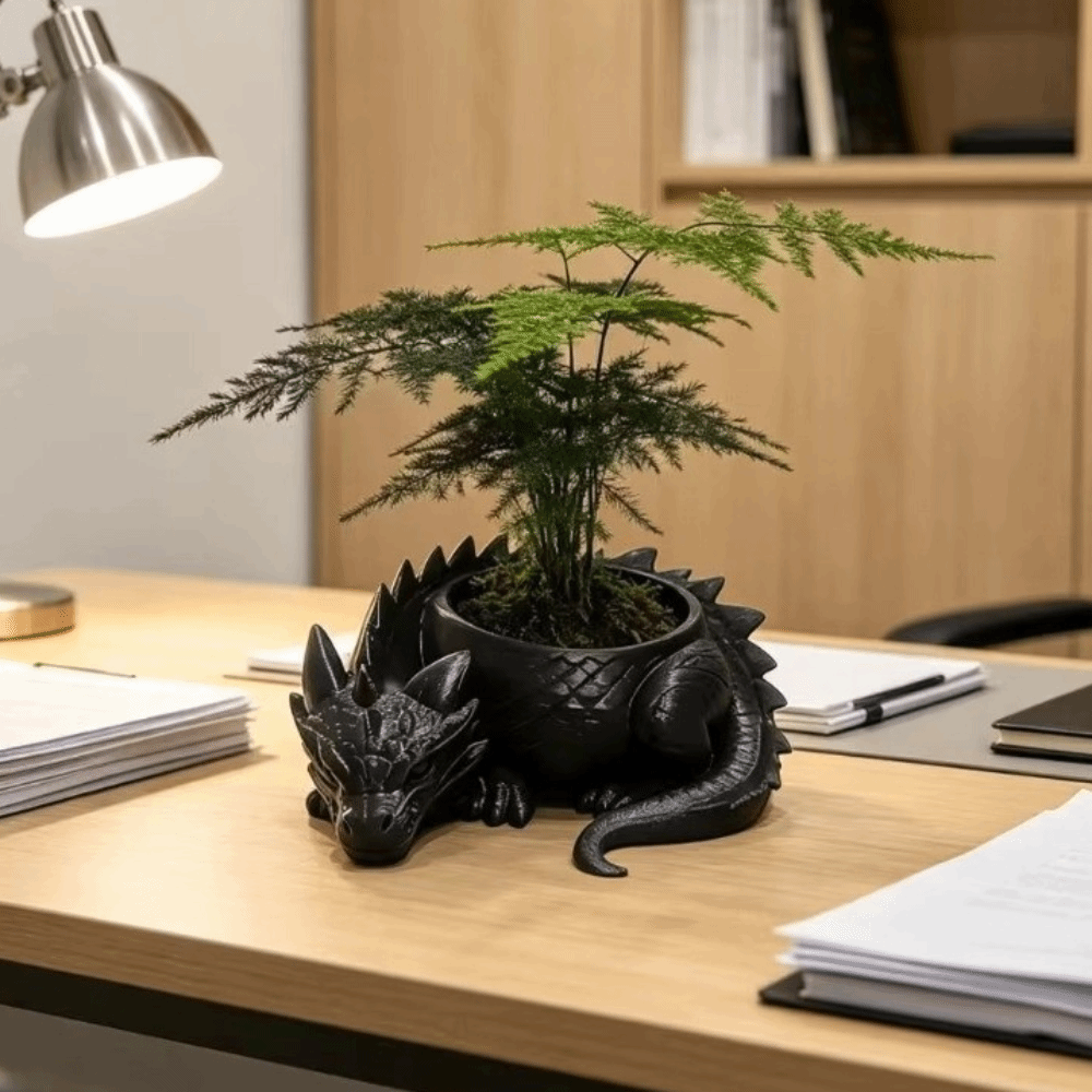 Snake Plant Ceramic - กระถางต้นไม้รูปมังกรพิมพ์ 3 มิติ กระถางปลูกต้นไม้ตลกๆ ภาชนะใส่ดอกไม้ทำมือจากพลาสติก กระถางปลูกไม้อวบน้ำสำหรับตกแต่งโต๊ะทำงาน