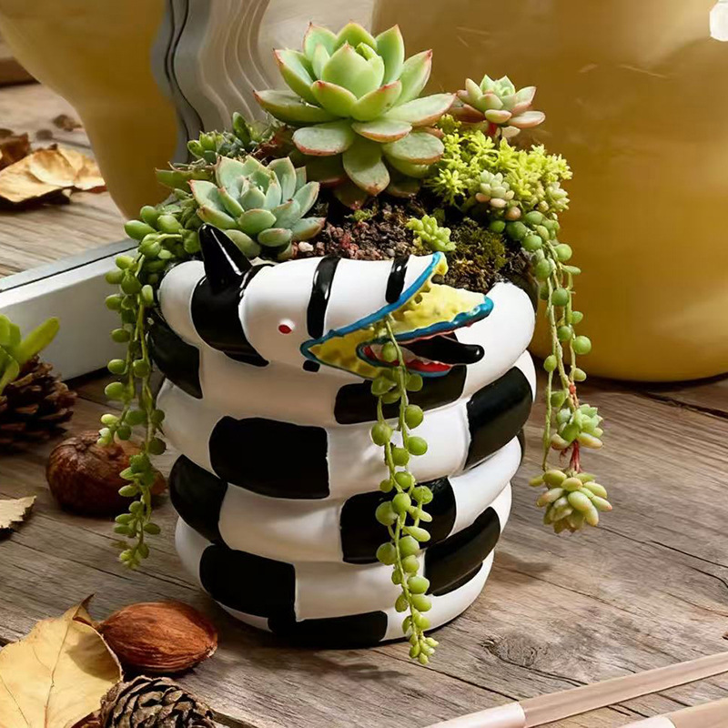 กระถางดอกไม้เรซิ่นรูปงูสีดำและ - Snake Plant Ceramic บทวิจารณ์และราคา